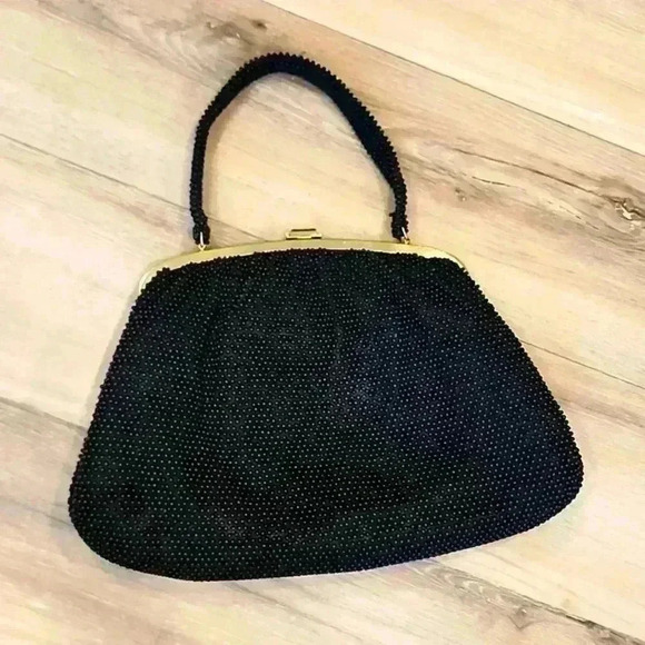 Vintage 1950's Corde Beaded Purse by Lumured Black Gold Clutch (O5.12.8) - Picture 1 of 14
